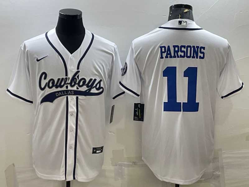 Men%27s Dallas Cowboys #11 Micah Parsons White With Patch Cool Base Stitched Baseball Jersey->dallas cowboys->NFL Jersey